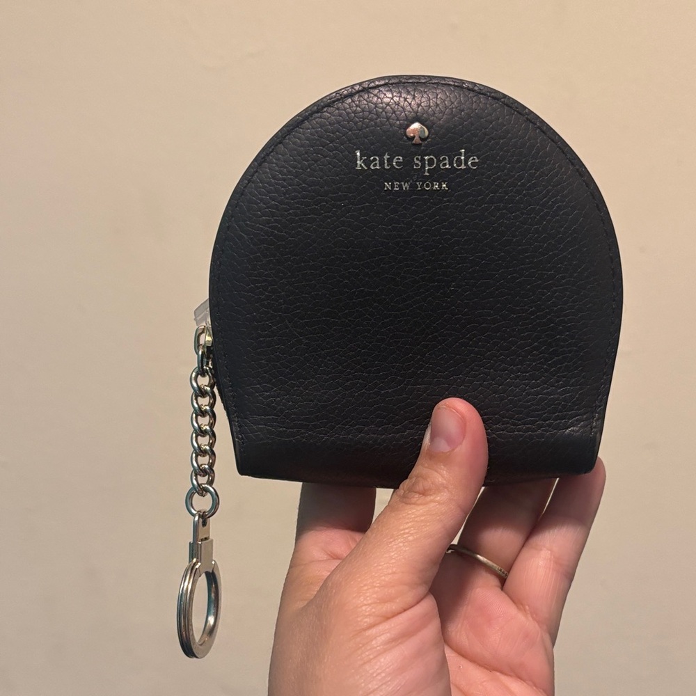 kate spade navy pebbled leather coin pouch with chain